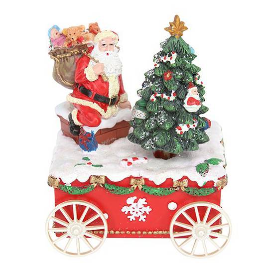 Santa & Tree on Cart, Music Box 18cm