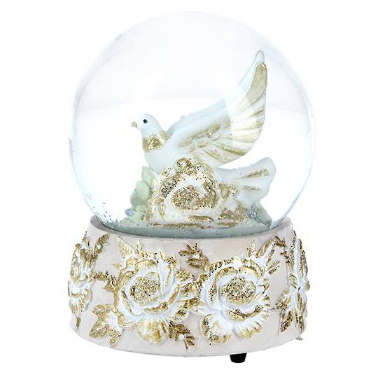 Musical Snow Globe, Cream and Gold Doves