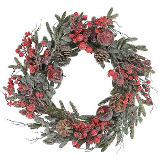 Fur Tree Wreath, Frosted Red Berry & Fruit