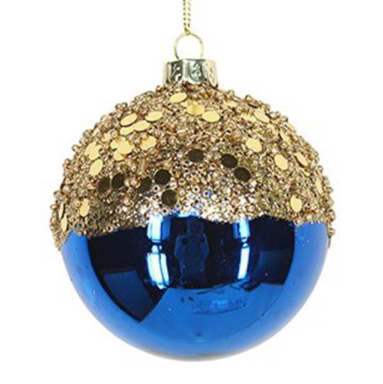 Glass Ball Blue, Gold Top 8cm