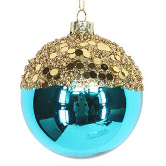 Glass Ball Turquiose, Gold Top 8cm