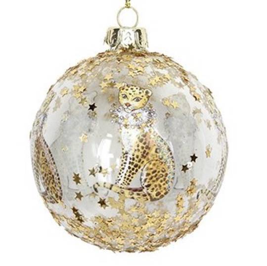 Glass Ball Clear, Gold Leopard 8cm