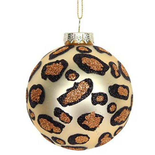 Glass Ball Matt Gold, Leopard Spots 8cm