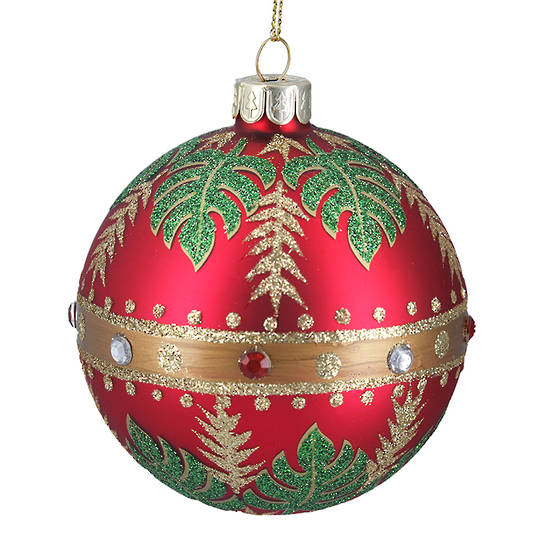 Glass Ball Matt Red, Leaves 8cm
