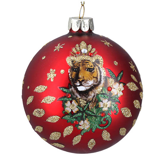 Glass Ball Matt Red, Tiger 8cm