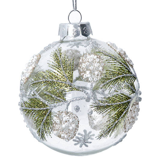 GlassBall Clear, Green Fir Berry 8cm