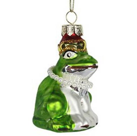 Hanging Glass Painted Frog w/Pearl Necklace