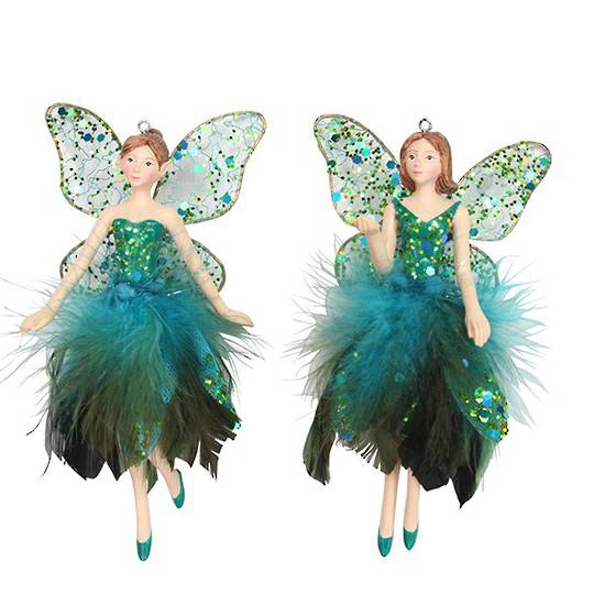 Resin, Fabric & Feather Peacock Fairy 14cm