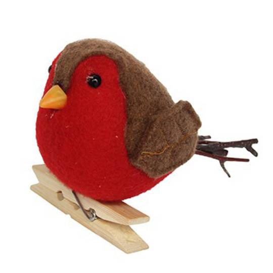 Felt Twig Fat Robin on Peg 8cm