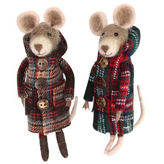 Wool Mouse in Plaid Coat 15cm