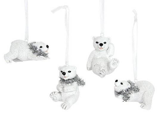 Resin Polar Bear Cub with Tinsel Scarf 5cm