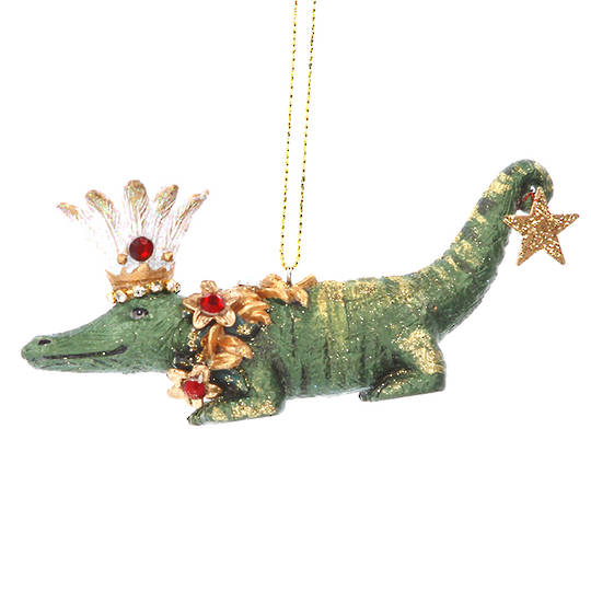 Resin Crocodile with Flower 10cm