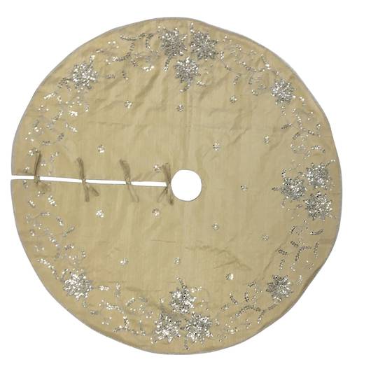 Xmas Tree Skirt, Silky Gold with Silver Sequins