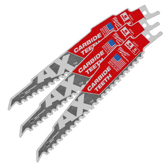 Milwaukee Sabresaw blades 5TPI x 150mm AX Carbide Teeth 3pk