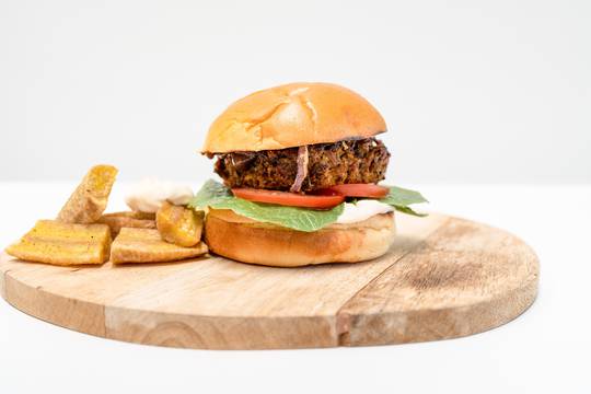 Gia's Vegan Burger with spiced saine mata