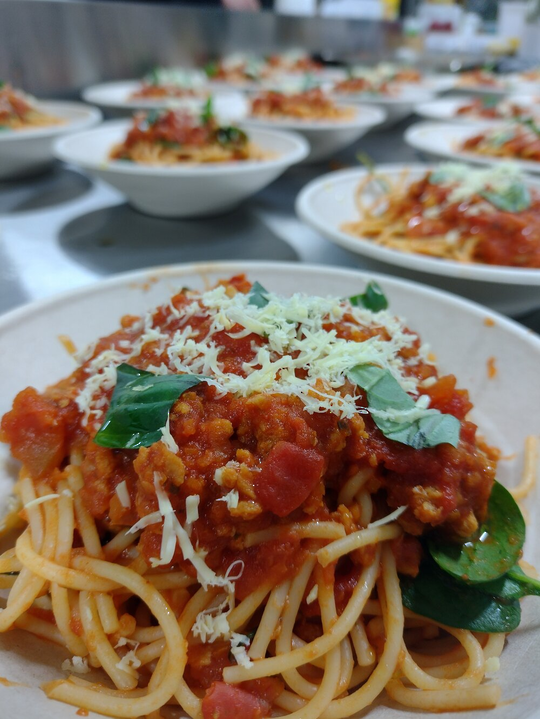 Vegan friendly Ragu with Spaghetti and Dairy free Mozzarella