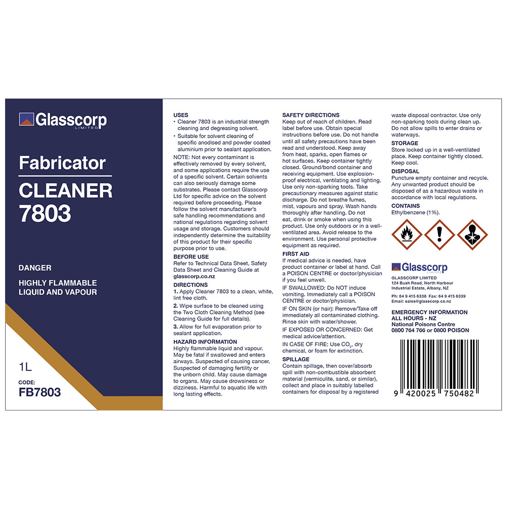 GLASSCORP CLEANER 7803 LABEL - 1L