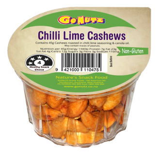 Cashews Chilli Lime Tub 45g - 18 Ctn