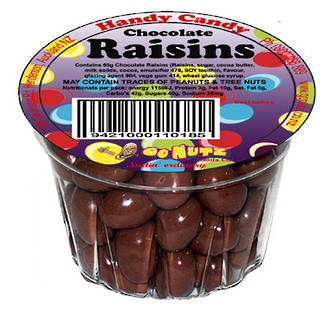 Handy Candy Chocolate Raisins Tub 60g - 18 Ctn