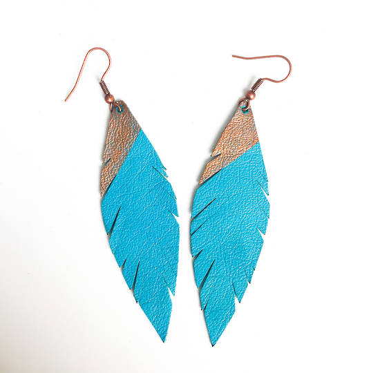 Bright Leather Feather Earrings