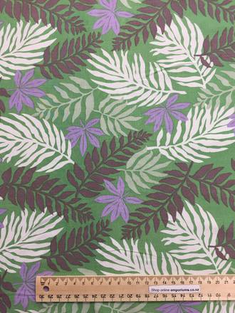 Rayon white and brown palm leaves on soft green BG