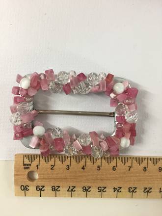 Belt Buckle - Metal with pink beads