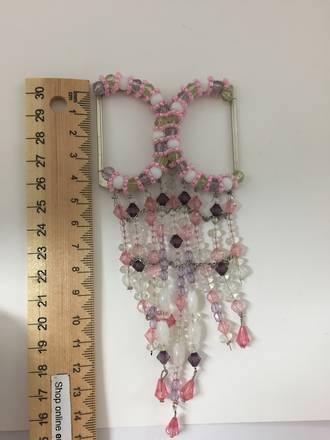 Belt Buckle - Metal with long pink beads