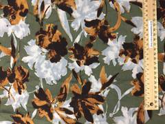Rayon abstract light brown flowers on army green BG