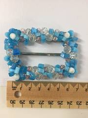 Belt Buckle - Metal with blue beads