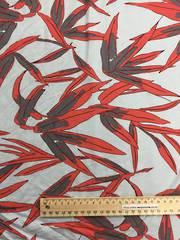 Rayon red bamboo leaves on off white BG