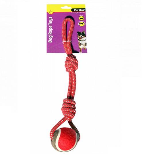Dog Toy Rope 2 Knot with Tennis Ball Red/Blue 43cm