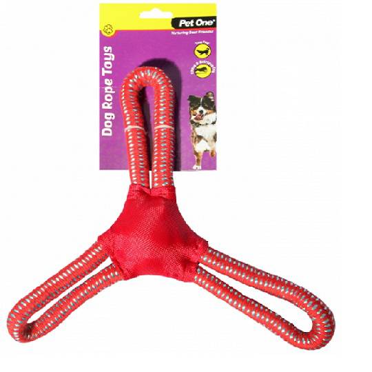 Dog Toy 3 Way Tug Rope Red/Blue 33cm