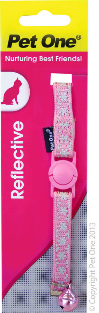 Pet One Collar for Cat & Kitten Reflective and Adjustable 10mm x 15-22.5cm Pink