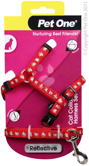 Pet One Harness & Lead Set for Cat & Kitten Reflective and Adjustable 10mm x 15-22.5cm Red
