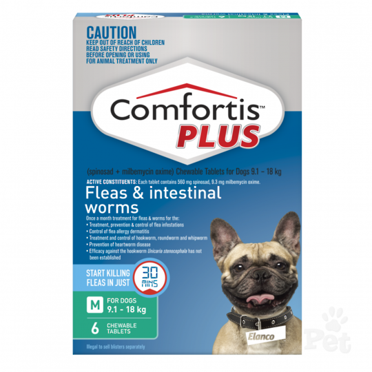 Comfortis Plus Chewable Flea & Worm Treatment for Medium Dogs (Green / 3 chewable)
