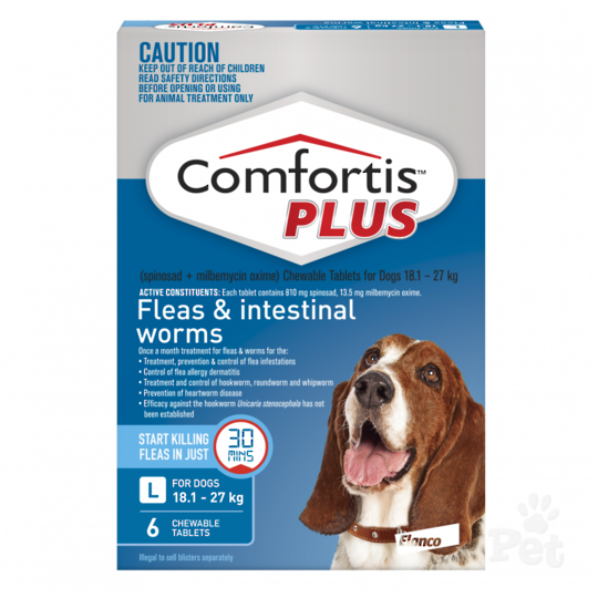 Comfortis Plus Chewable Flea & Worm Treatment for Large Dogs (Blue 3 chewable)