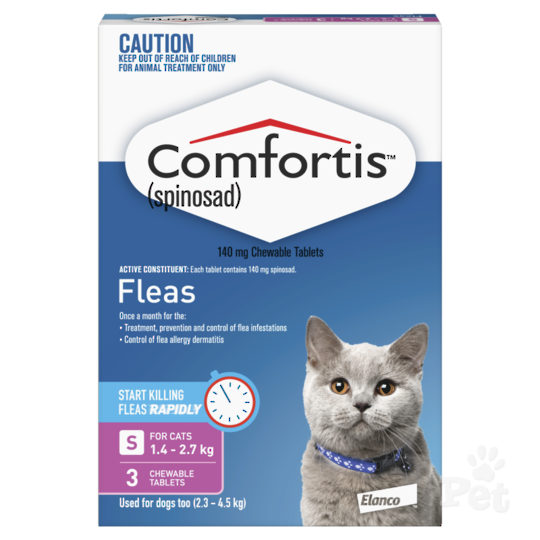 Comfortis Chewable Flea Treatment for Dogs 2.3kg- 4.5kg Cats 1.4kg - 2.7 kg (Pink / 3 chewables)
