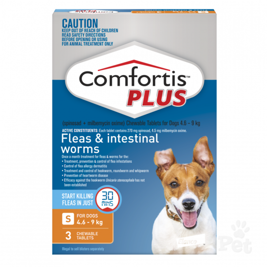 Comfortis Plus Chewable Flea & Worm Treatment for Small Dogs 4.6kg - 9kg (Orange 3 chewable)