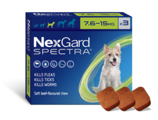 NexGard Spectra Chewable Flea & Worm Treatment for Medium Dogs 7.6-15kg (Green / 3 chewable)