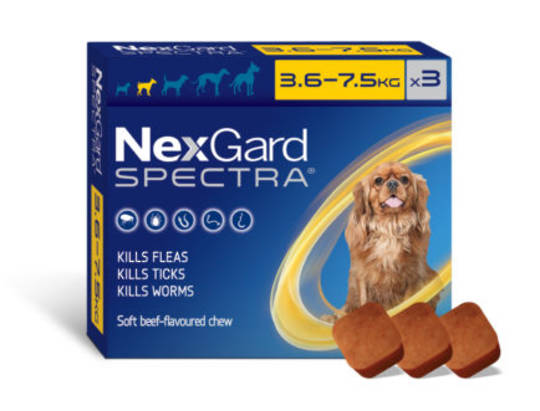 NexGard Chewable Flea & Worm Treatment for Small Dogs 3.6-7.5kg (Yellow / 3 chewable)