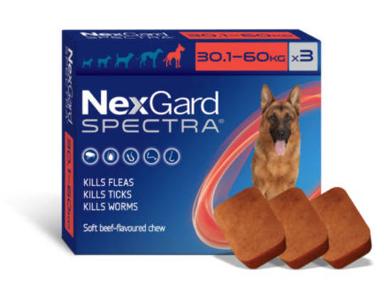 NexGard Chewable Flea & Worm Treatment for Very Large Dog 30.1-60kg  (Red / 3 chewable)
