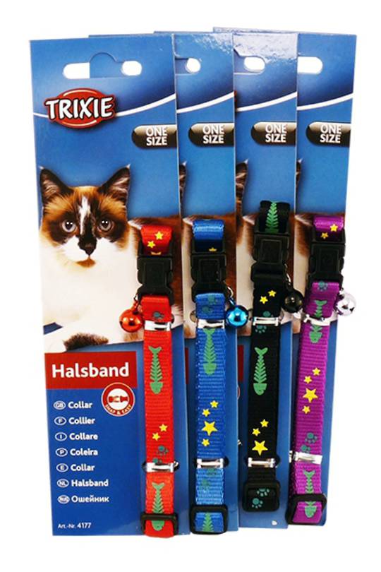 Trixie Cat Collar - Fishbone  (Red, Blue, Black or Purple)