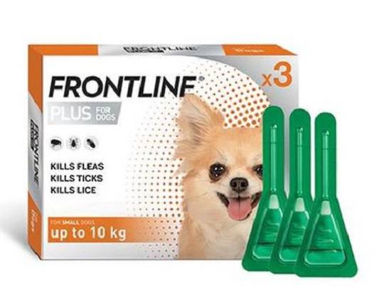Frontline Plus Spot-on Flea Treatment for Small Dogs up to 10kg (Orange / 0.67ml x 3)