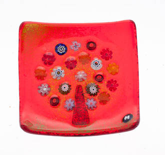 Murano glass dish - Millefiori Bead Tree (Red)