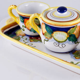 Hand-Painted Ceramics Alcantara Espresso Coffee Set for Two