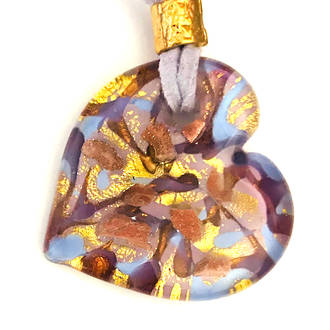 Murano Glass Heart Pendant with Gold Leaf - Pale Blue