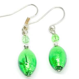 Murano Glass Bead Earrings - Acqua (green/silver)