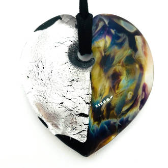 Murano Glass Heart Pendant with Silver Leaf (large)