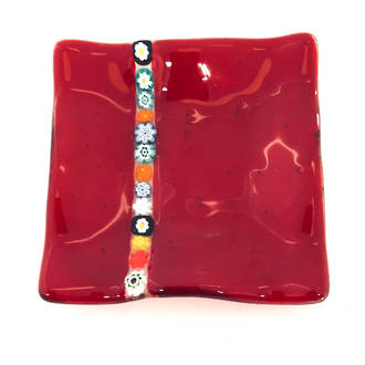 Murano glass dish - with millefiore stripe (Red)