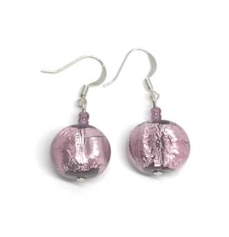 Murano Glass Bead Earrings - Elena - Lilac/Dusky Pink
